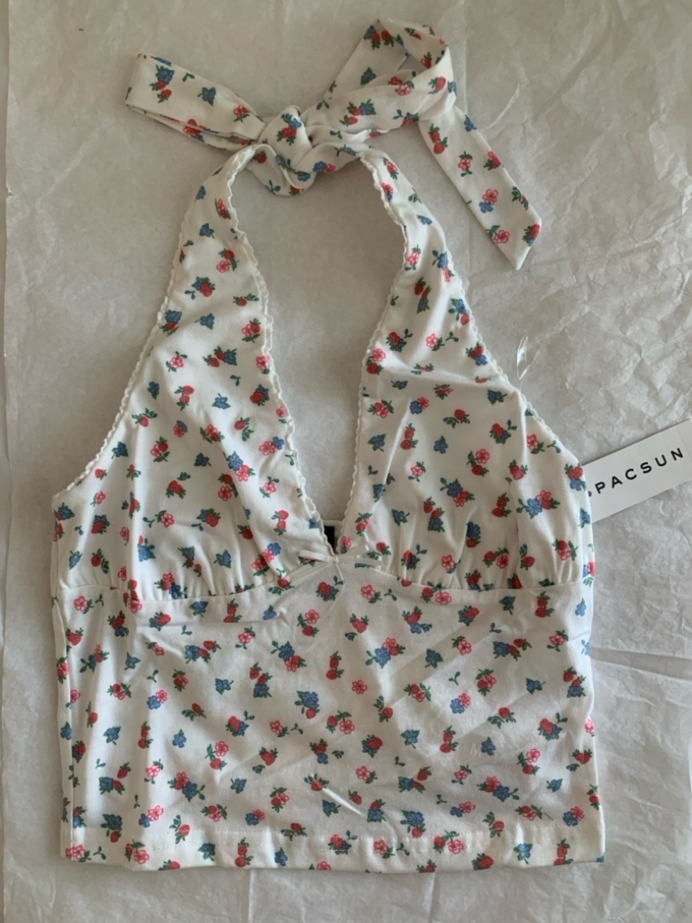 NWT Beverly and Beck Floral Halter Tank Top Size M White Ditsy Print